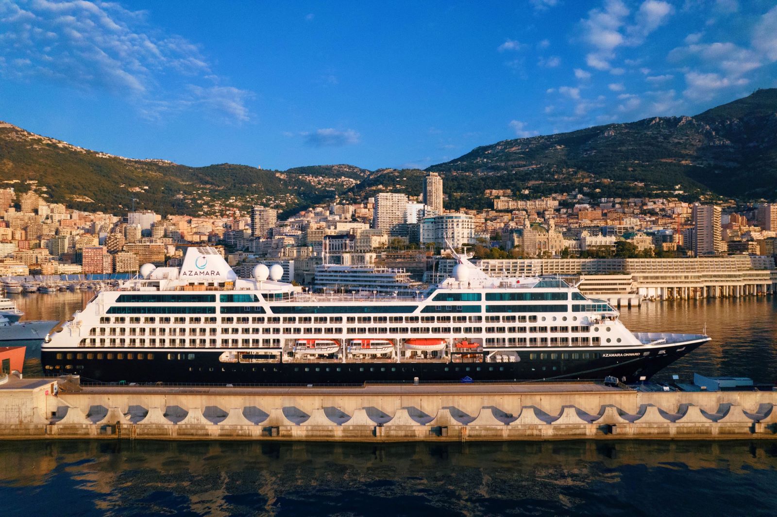 aerial view of docked cruise ship