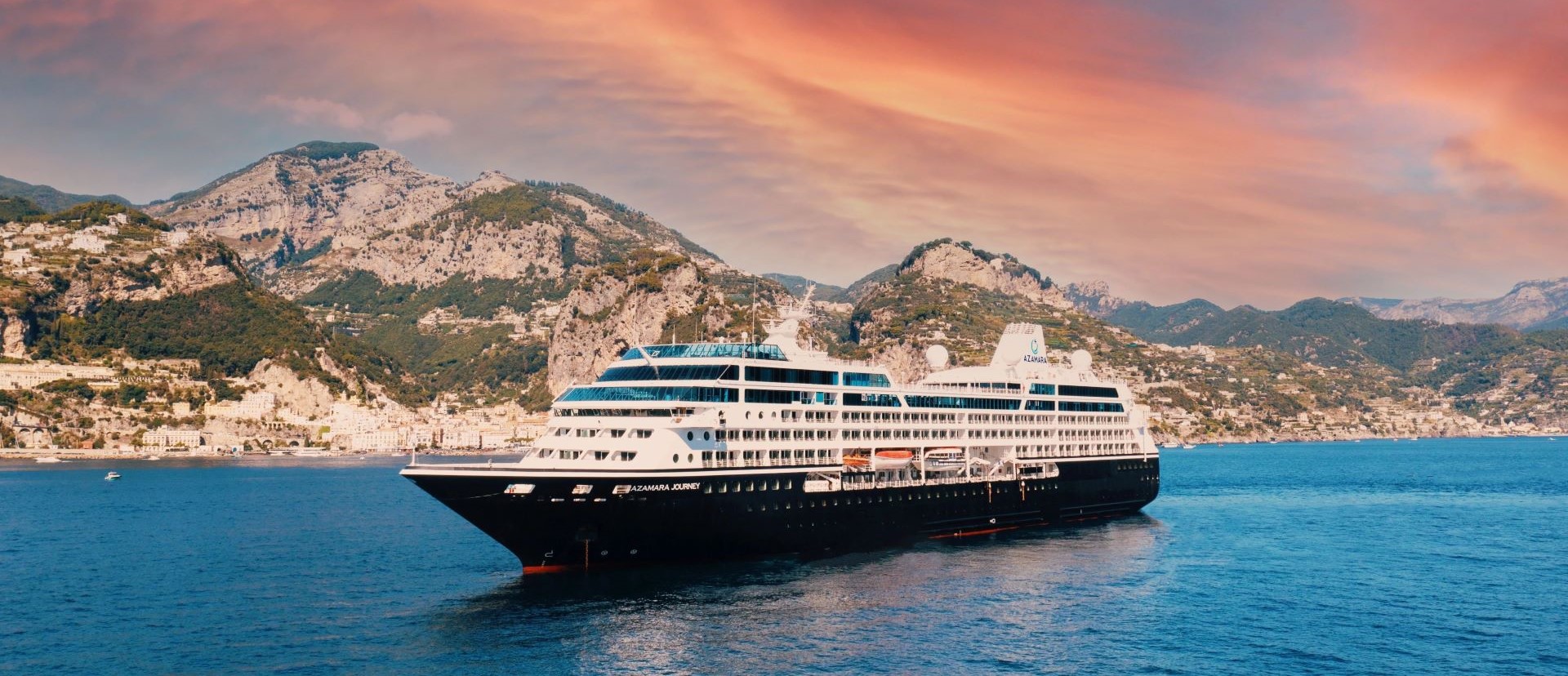 aerial view of cruise ship at sea