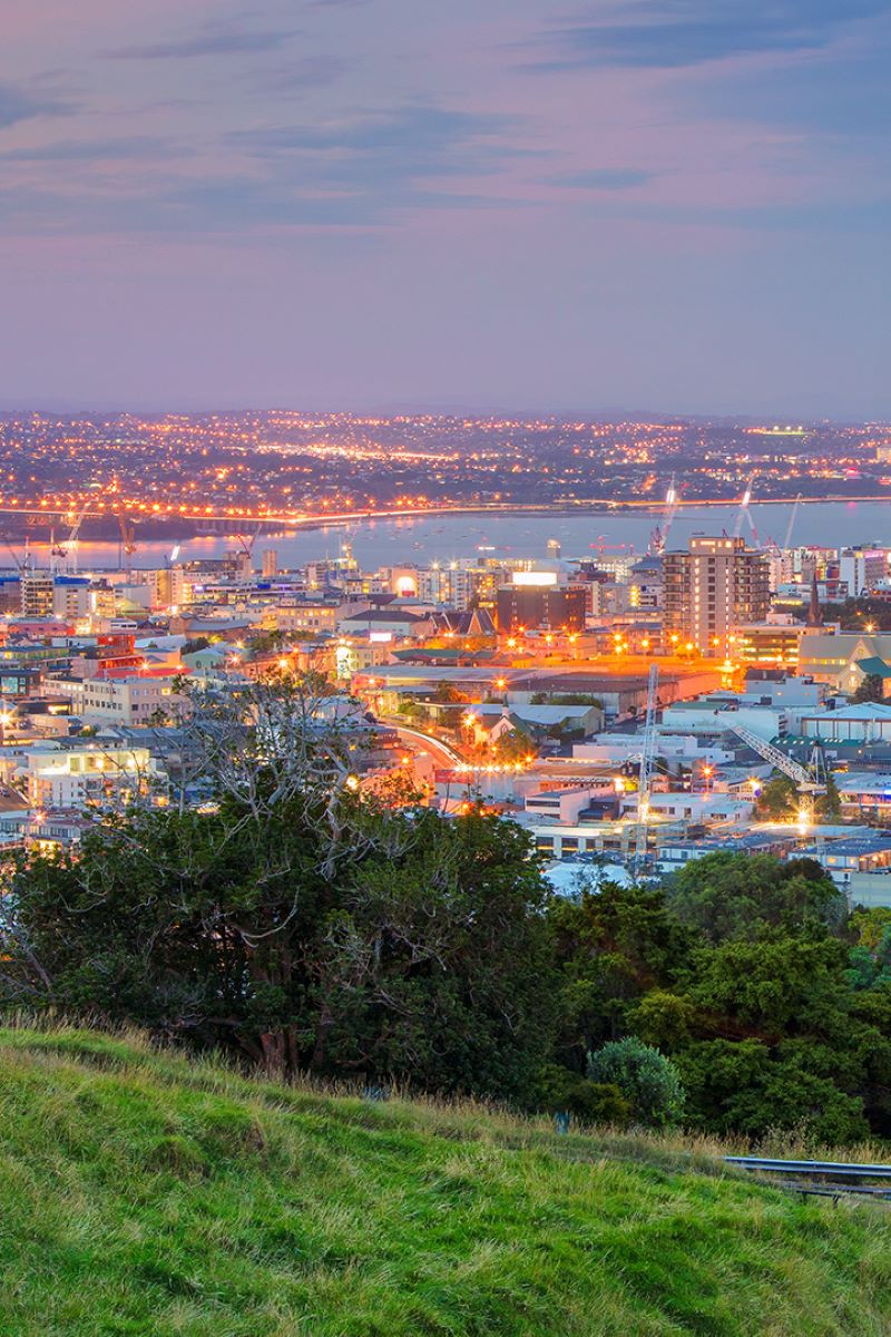 aerial view of city lights at dusk