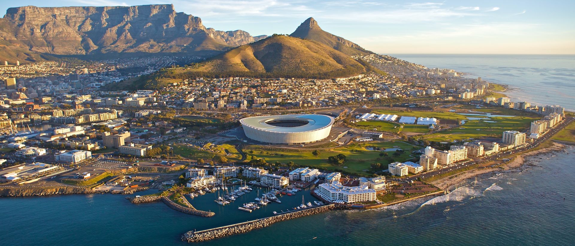 aerial view of cape town with table mountain in the background