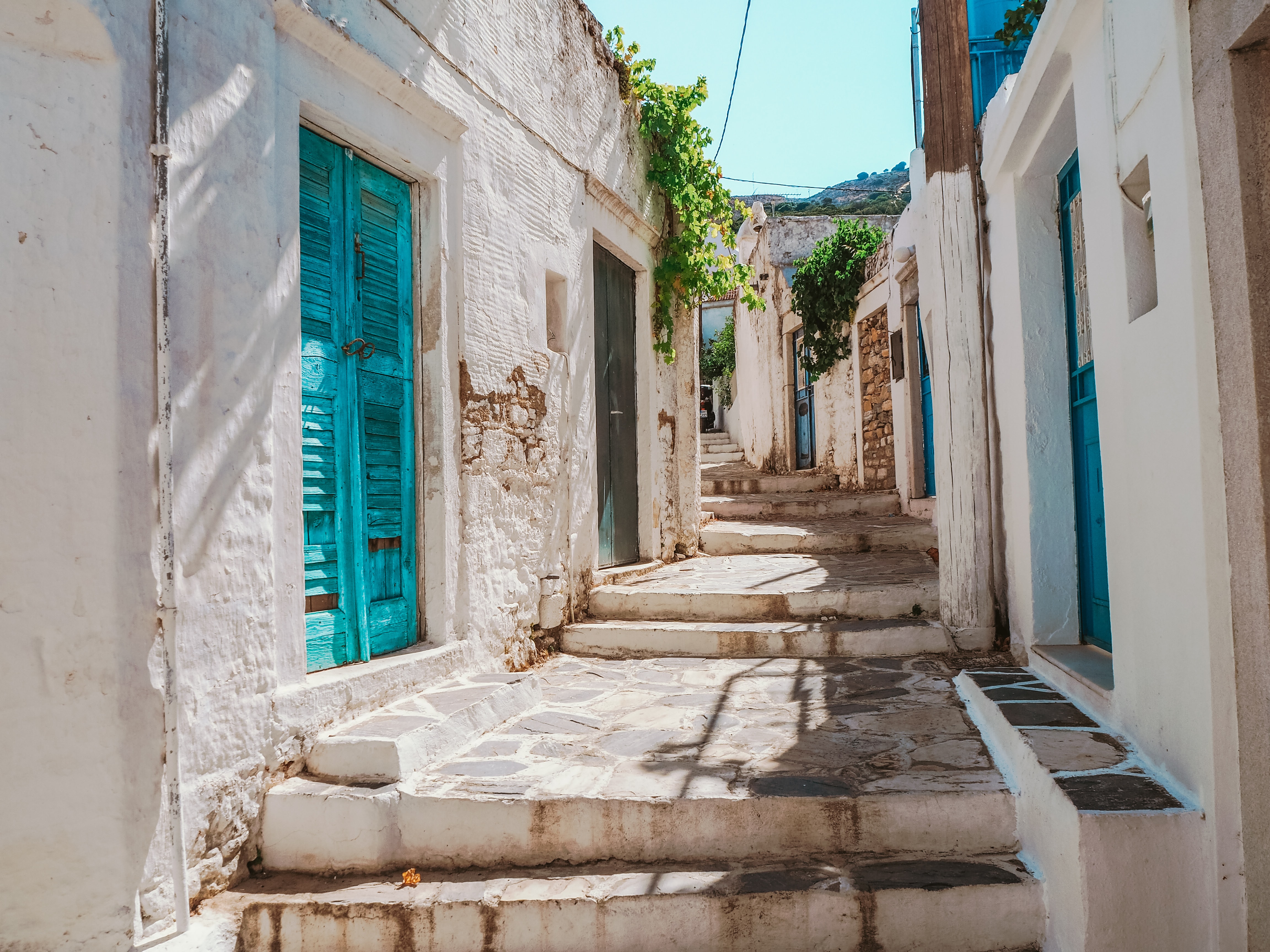 Greek houses along alleyway