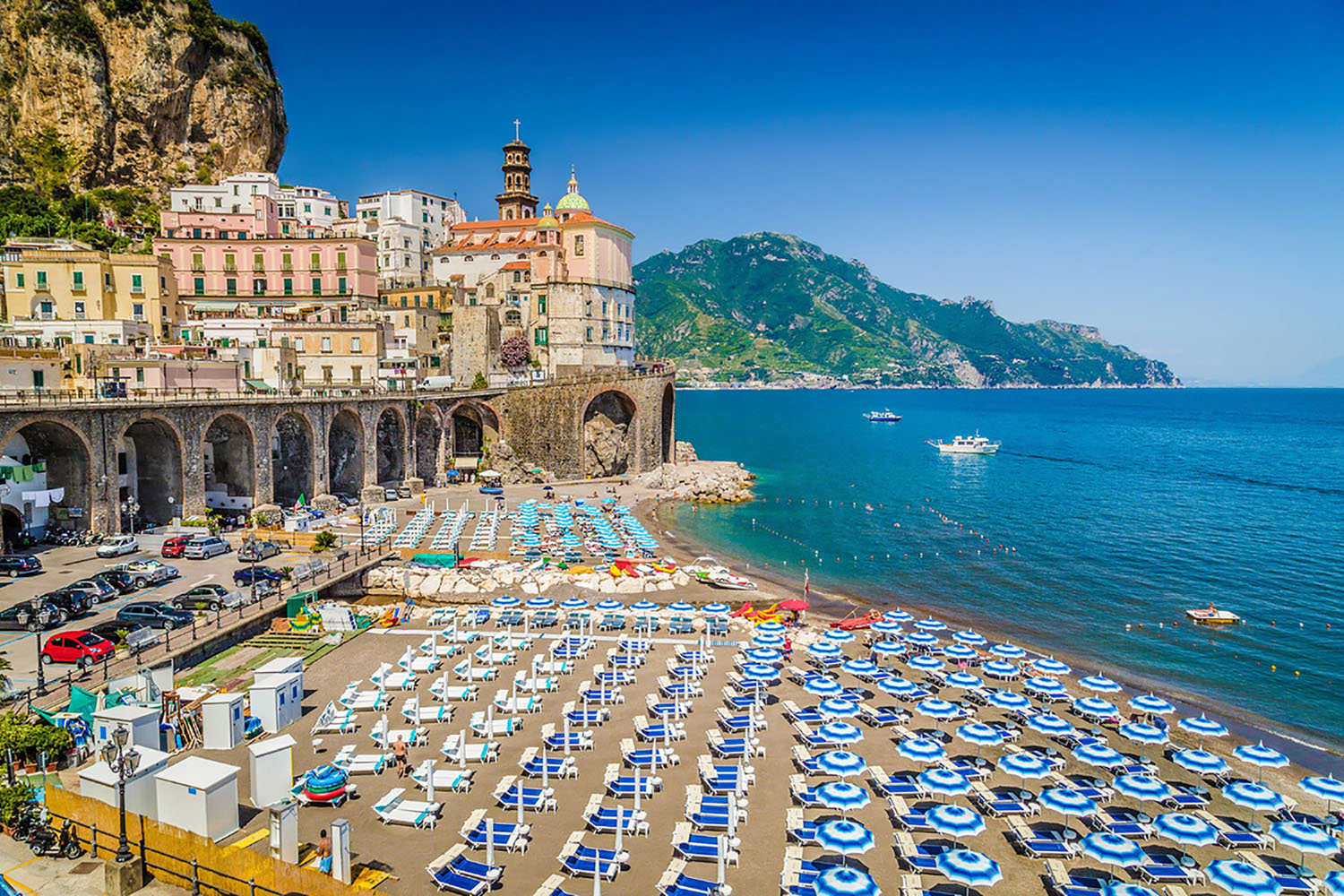 After Sorrento, Amalfi is the largest town along the Coast. It’s a picturesque town with a pebble beach, trendy restaurants, and a striking cathedral.