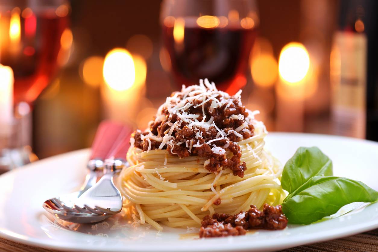 Spaghetti bolognese with parmesan cheese