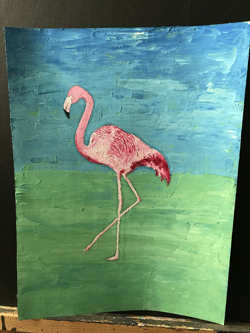 A painting of a flamingo