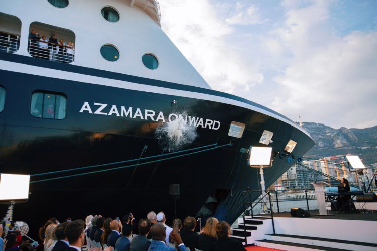 Champagne bottle smashes against Azamara Onward